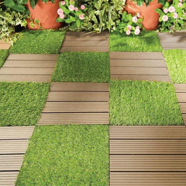 Podea de gradina din plastic, set 9 buc, 31×31 cm, maro inchis, Strend Pro