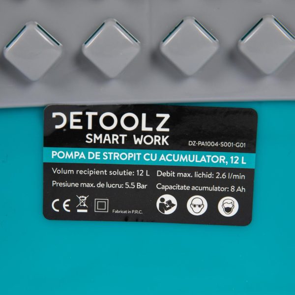 Pulverizator gradina, pompa de stropit, vermorel, Detoolz, electric, pentru spate, cu acumulator 8 Ah, accesorii, 12 L