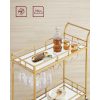 Carucior servire, raft mobil pentru bucatarie, Artool, pe roti, otel, sticla, cu suport pahare si sticle, auriu, 86x38x90 cm