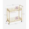 Carucior servire, raft mobil pentru bucatarie, Artool, pe roti, otel, sticla, cu suport pahare si sticle, auriu, 86x38x90 cm