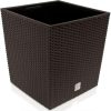 Set 2 ghivece de flori, Rato Low, imitatie ratan, patrate, 40x40x40.8 cm, maro, Prosperplast