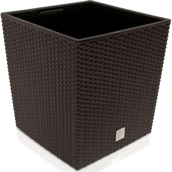 Set 2 ghivece de flori, Rato Low, imitatie ratan, patrate, 40x40x40.8 cm, maro, Prosperplast