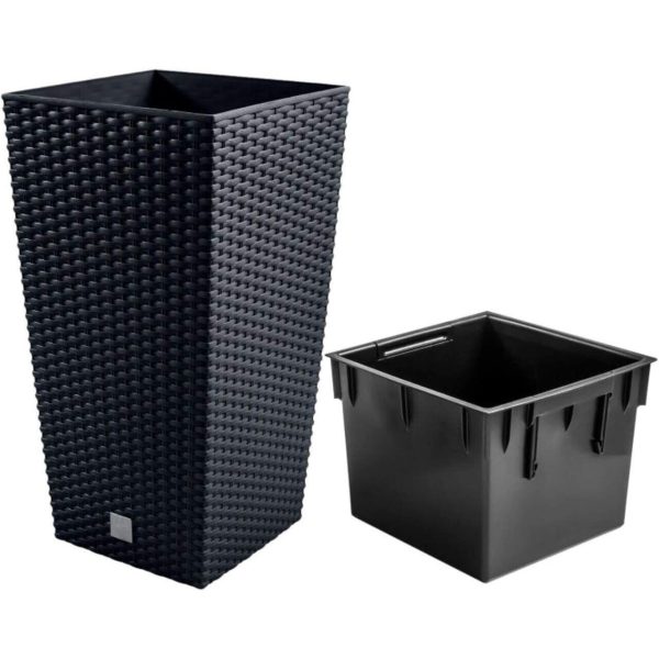 Set 2 ghivece de flori, Rato, imitatie ratan, inalte, 32.5×32.5×61 cm, antracit, Prosperplast
