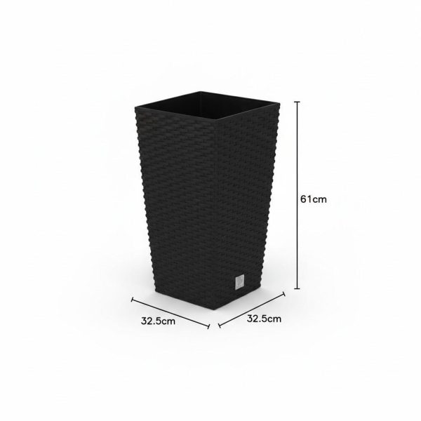 Set 2 ghivece de flori, Rato, imitatie ratan, inalte, 32.5x32.5x61 cm, antracit, Prosperplast