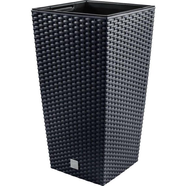 Set 2 ghivece de flori, Rato, imitatie ratan, inalte, 32.5×32.5×61 cm, antracit, Prosperplast