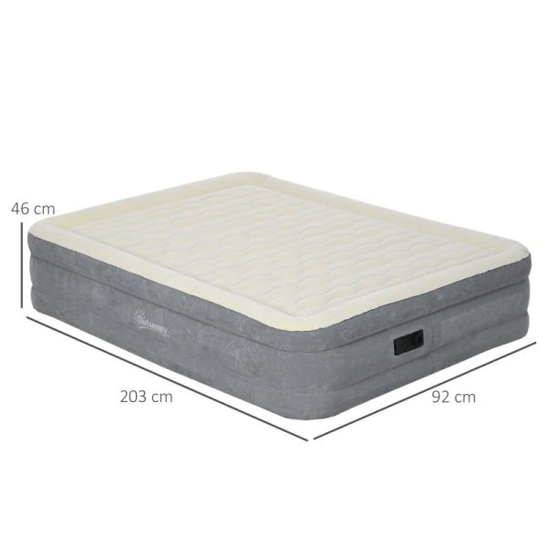 Saltea camping, gonflabila, cu pompa electrica incorporata, 220-240 V, PVC, gri si bej, 203x92x46 cm