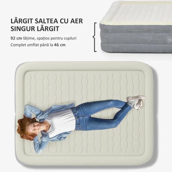 Saltea camping, gonflabila, cu pompa electrica incorporata, 220-240 V, PVC, gri si bej, 203x92x46 cm