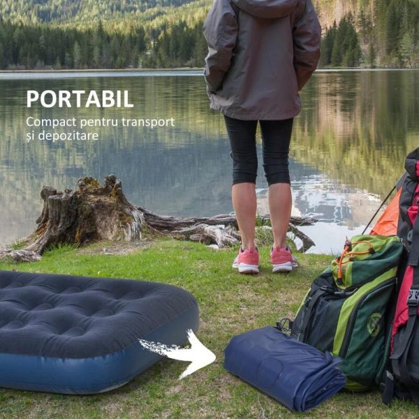 Saltea camping, gonflabila, cu pompa manuala inclusa, PVC, bluemarin, 191x73x22 cm