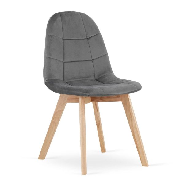 Set 4 scaune bucatarie/living, Artool, Bora, catifea gri inchis, picioare lemn natur, 44.5x54x81.5 cm