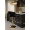 Scaun de bucatarie/bar, Artool, Mig, rotativ, catifea neagra, picior metal auriu, 51x50x84-105 cm