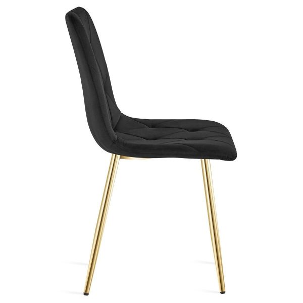 Scaun bucatarie/living, Artool, Libra, catifea neagra, picioare metal auriu, 45x54x86.5 cm