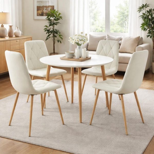 Scaun bucatarie/living, Artool, Libra, textil bej, picioare metal natur, 44.5×54.5×87 cm