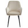Scaun stil fotoliu bucatarie/living, Artool, Lugo, catifea bej, picioare metal negru, 57.5×56.5×86.5 cm
