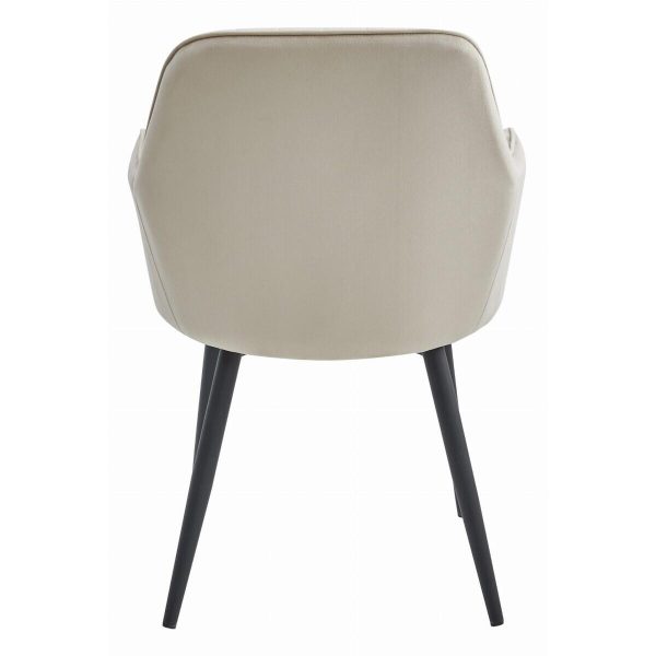 Scaun stil fotoliu bucatarie/living, Artool, Lugo, catifea bej, picioare metal negru, 57.5×56.5×86.5 cm