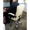 Scaun de birou, Malatec, cu suport pentru picioare, rotativ, piele ecologica, crem, 65×102/110 cm