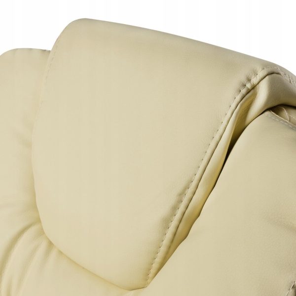 Scaun de birou, Malatec, cu suport pentru picioare, rotativ, piele ecologica, crem, 65×102/110 cm