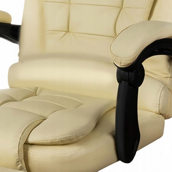 Scaun de birou, Malatec, cu suport pentru picioare, rotativ, piele ecologica, crem, 65×102/110 cm