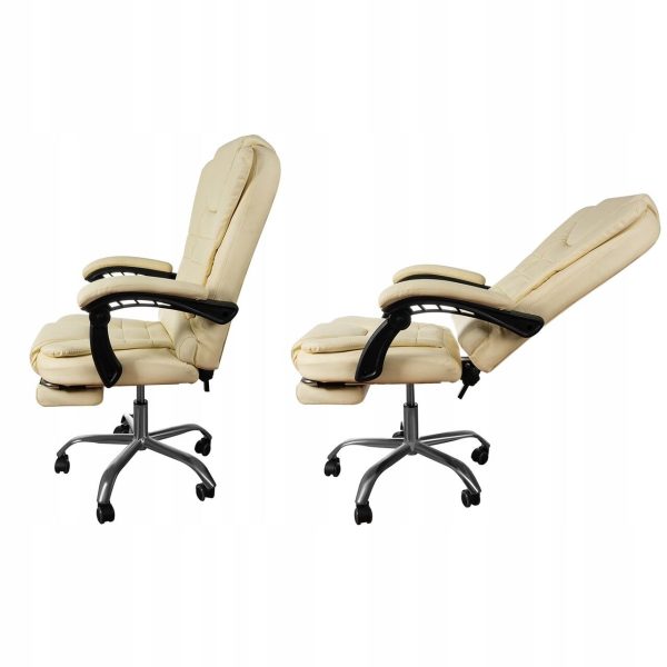 Scaun de birou, Malatec, cu suport pentru picioare, rotativ, piele ecologica, crem, 65×102/110 cm