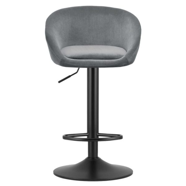 Scaun de bucatarie/bar, Artool, East, rotativ, catifea gri, picior metal negru, 53x46x81-103 cm
