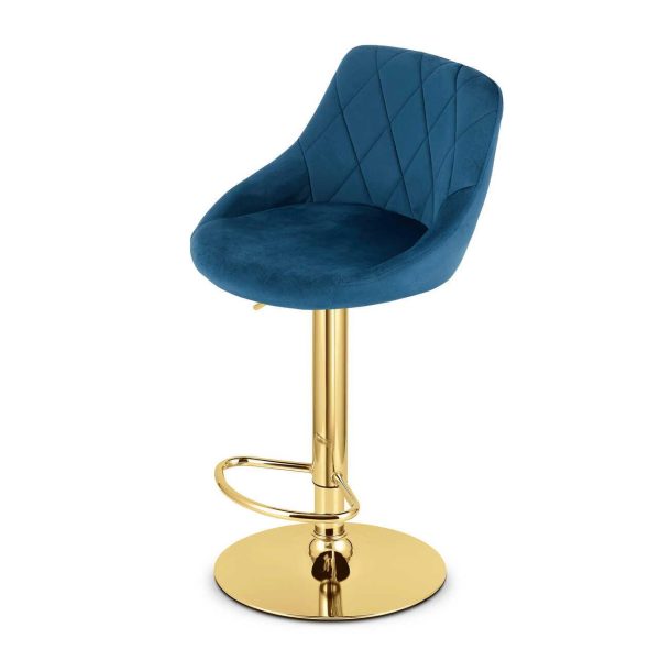 Scaun de bucatarie/bar, Artool, Kast, rotativ, catifea bleumarin, picior metal auriu, 45.5x49x85-105 cm