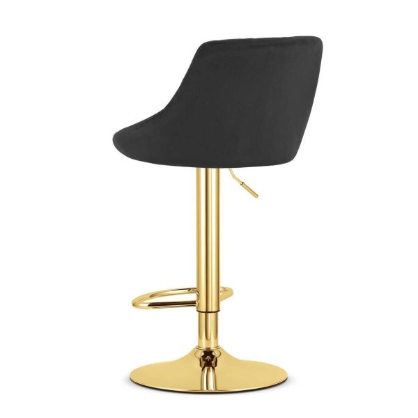 Scaun de bucatarie/bar, Artool, Kast, rotativ, catifea neagra, picior metal auriu, 45.5x49x85-105 cm