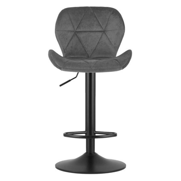 Scaun de bucatarie/bar, Artool, West, rotativ, catifea gri, picior metal negru, 46×48.5×90-111 cm
