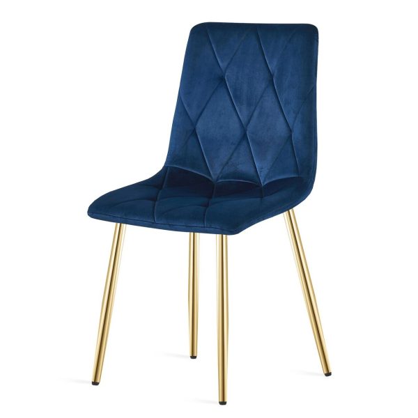Scaun bucatarie/living, Artool, Libra, catifea bleumarin, picioare metal auriu, 45x54x86.5 cm