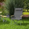 Scaun pliabil gradina, camping, pescuit, material Oxford, cu tetiera, buzunar, spatar reglabil, gri, 74×59.5×98 cm