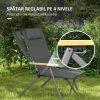 Scaun pliabil gradina, camping, pescuit, material Oxford, cu tetiera, buzunar, spatar reglabil, gri, 74×59.5×98 cm