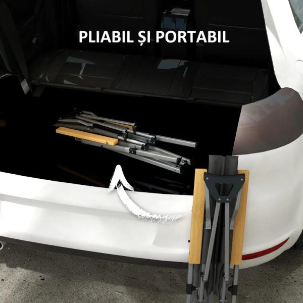 Scaun pliabil gradina, camping, pescuit, material Oxford, cu tetiera, buzunar, spatar reglabil, gri, 74×59.5×98 cm