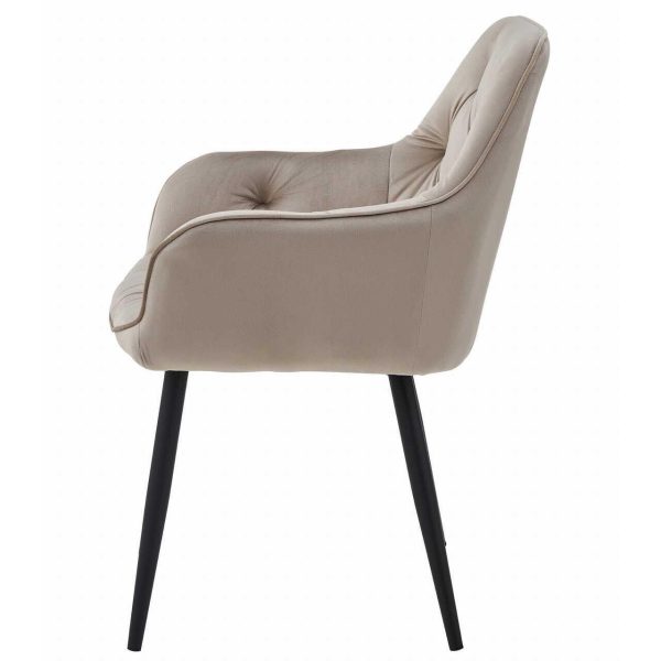 Scaun stil fotoliu bucatarie/living, Artool, York, catifea bej inchis, picioare metal negru, 56x62x83.5 cm