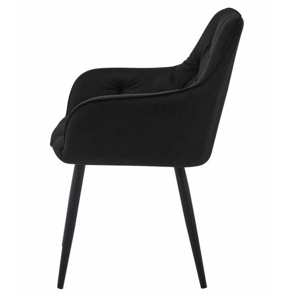 Scaun stil fotoliu bucatarie/living, Artool, York, catifea neagra, picioare metal negru, 56x62x83.5 cm