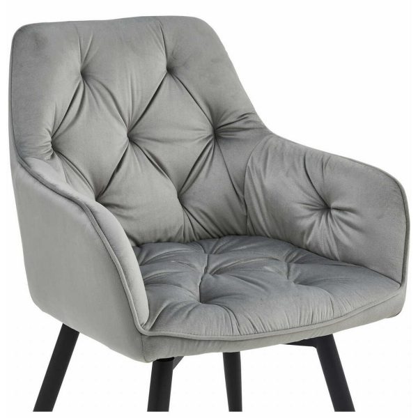 Scaun stil fotoliu bucatarie/living, Artool, York, rotativ, catifea gri argintiu, picioare metal negru, 56x61x84 cm