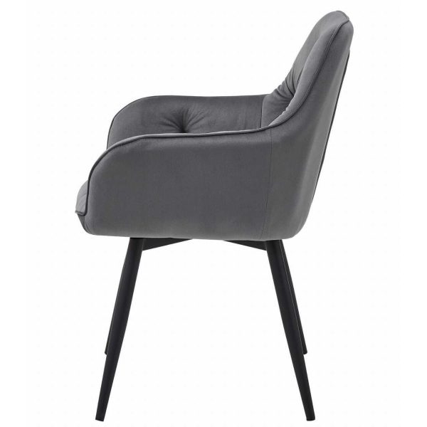 Scaun stil fotoliu bucatarie/living, Artool, York, rotativ, catifea gri inchis, picioare metal negru, 56x61x84 cm