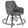 Scaun stil fotoliu bucatarie/living, Artool, York, rotativ, catifea gri inchis, picioare metal negru, 56x61x84 cm