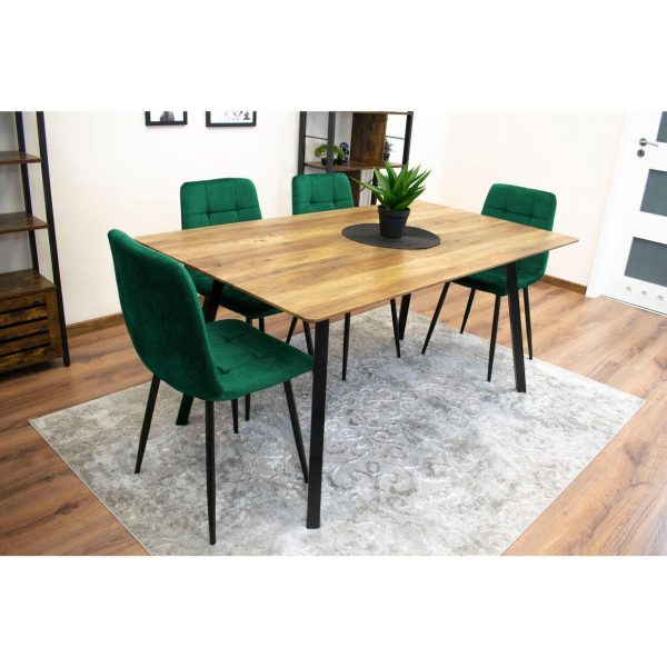 Set 4 scaune bucatarie/living, Artool, Kara, catifea verde, picioare metal negru, 44.5×50.5×87 cm