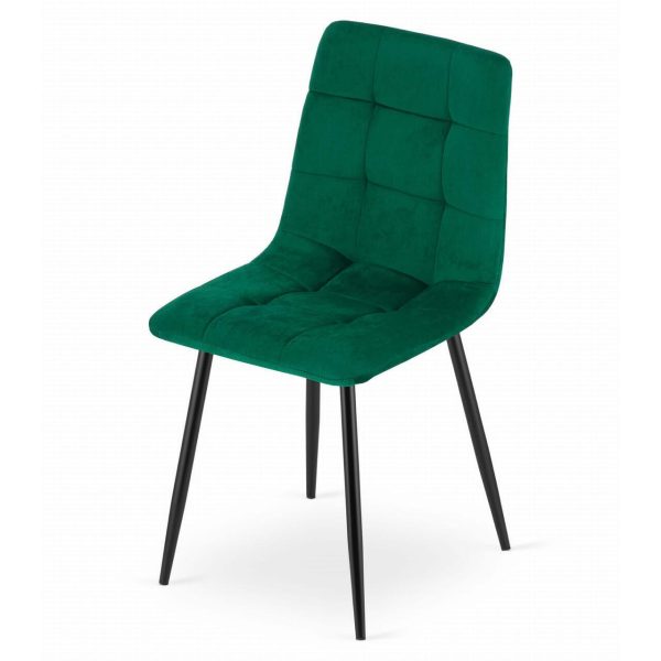 Set 4 scaune bucatarie/living, Artool, Kara, catifea verde, picioare metal negru, 44.5×50.5×87 cm