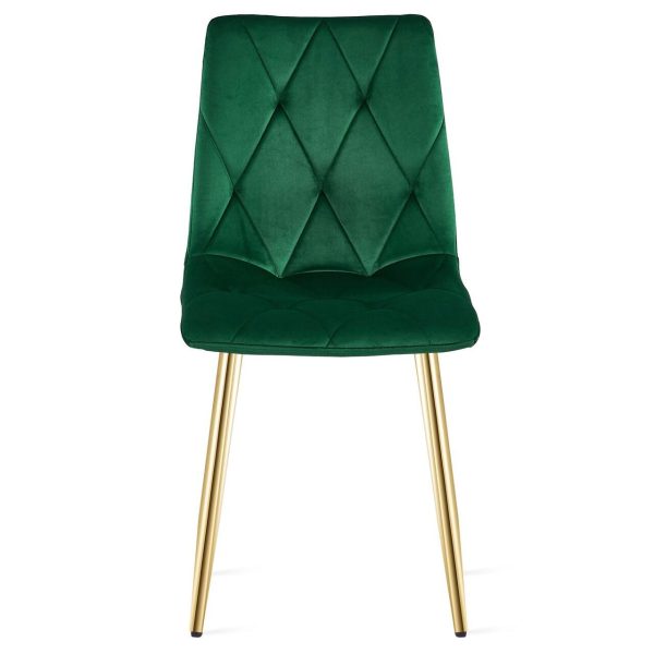 Scaun bucatarie/living, Artool, Libra, catifea verde, picioare metal auriu, 45x54x86.5 cm