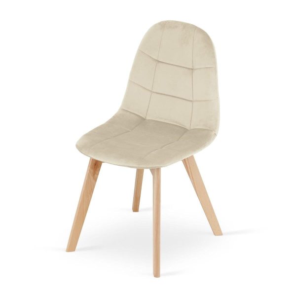 Set 4 scaune bucatarie/living, Artool, Bora, catifea bej, picioare lemn natur, 44.5x54x81.5 cm