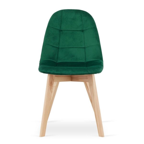 Set 4 scaune bucatarie/living, Artool, Bora, catifea verde, picioare lemn natur, 44.5x54x81.5 cm