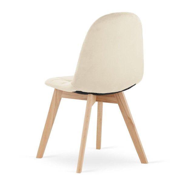 Set 4 scaune bucatarie/living, Artool, Bora, catifea bej, picioare lemn natur, 44.5x54x81.5 cm