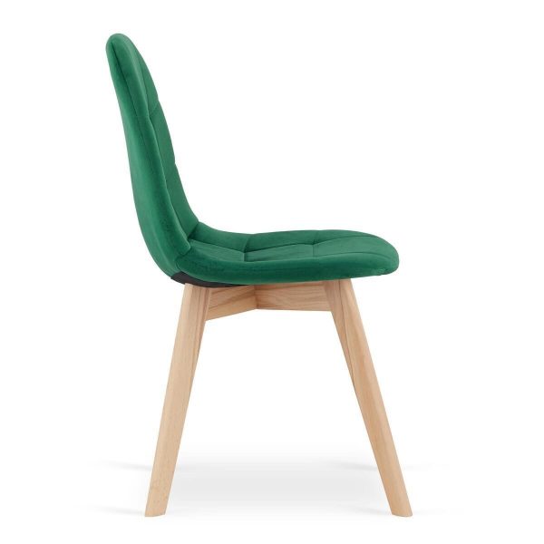 Set 4 scaune bucatarie/living, Artool, Bora, catifea verde, picioare lemn natur, 44.5x54x81.5 cm