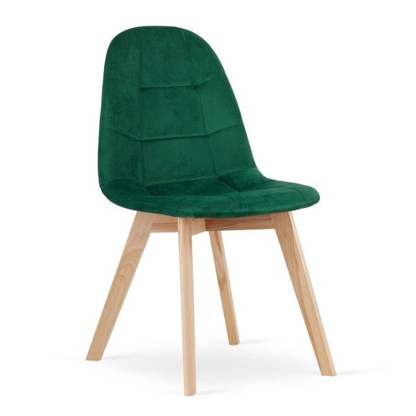 Set 4 scaune bucatarie/living, Artool, Bora, catifea verde, picioare lemn natur, 44.5x54x81.5 cm