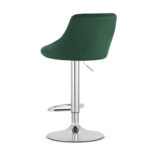 Set 2 scaune de bucatarie/bar, Artool, Kast, rotativ, catifea verde, picior metal argintiu, 45.5x49x85-105 cm