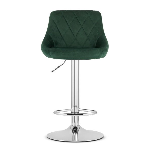 Set 2 scaune de bucatarie/bar, Artool, Kast, rotativ, catifea verde, picior metal argintiu, 45.5x49x85-105 cm