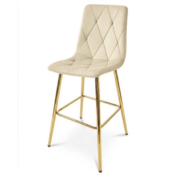 Set 2 scaune de bucatarie/bar, Artool, Libra, catifea bej deschis, picioare metal auriu, 52x56x112 cm