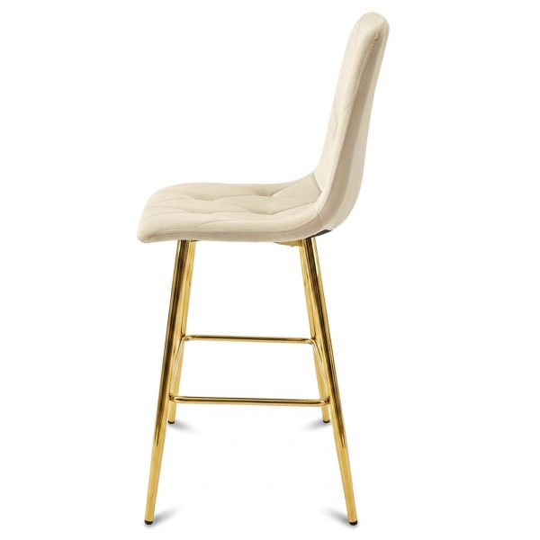 Set 2 scaune de bucatarie/bar, Artool, Libra, catifea bej deschis, picioare metal auriu, 52x56x112 cm