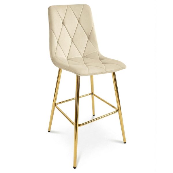 Set 2 scaune de bucatarie/bar, Artool, Libra, catifea bej deschis, picioare metal auriu, 52x56x112 cm