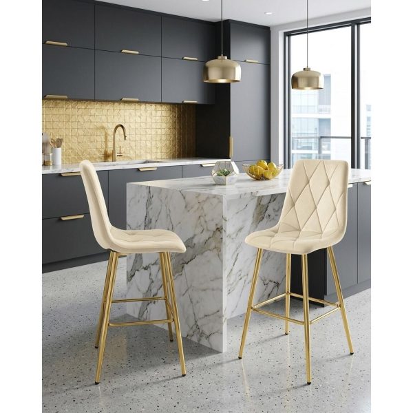 Set 2 scaune de bucatarie/bar, Artool, Libra, catifea bej deschis, picioare metal auriu, 52x56x112 cm