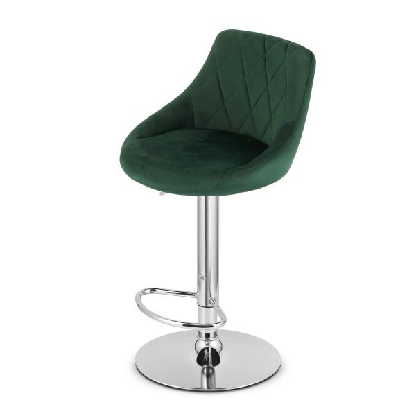 Set 2 scaune de bucatarie/bar, Artool, Kast, rotativ, catifea verde, picior metal argintiu, 45.5x49x85-105 cm